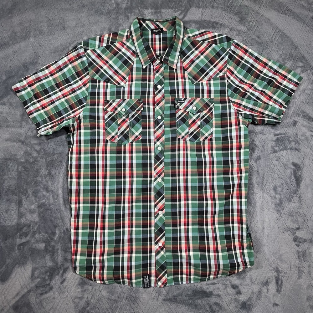 "LRG Woven" Mens XL Pearl Button Snap Up Short Sleeve Shirt Y2K
